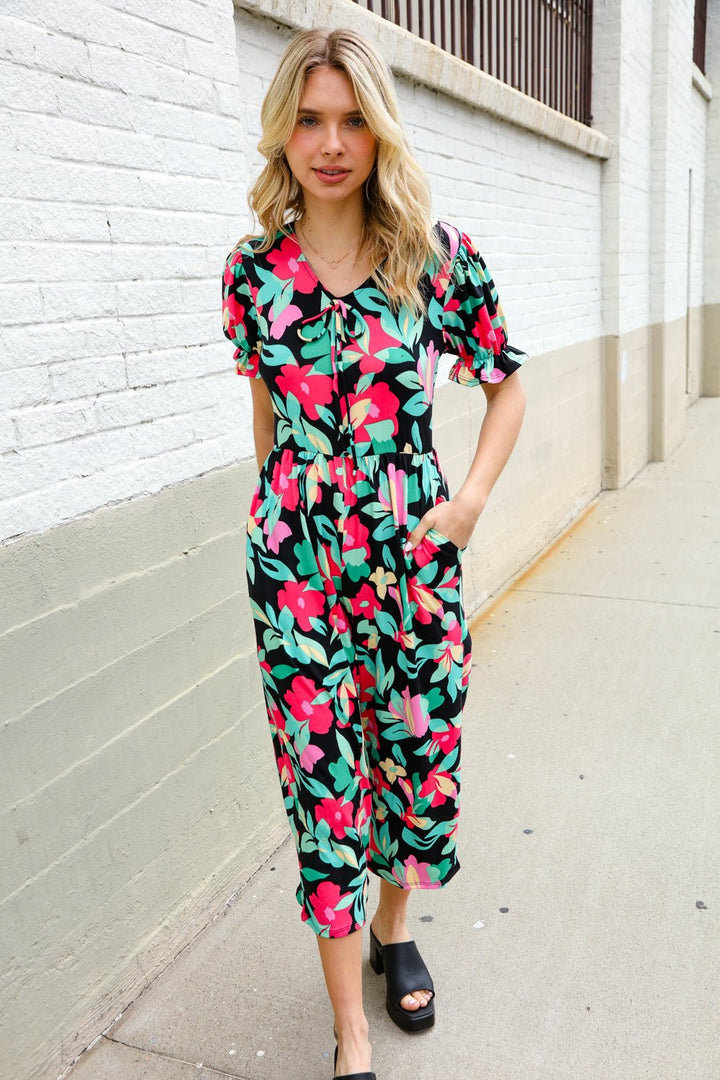 Spring Vibes Tropical Floral Ruffle Sleeve Wide Leg Jumpsuit - Nikki &amp; Co. Boutique