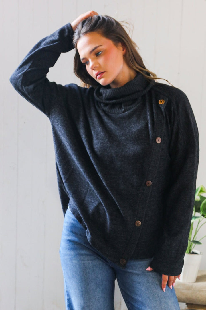 Buttoned Bliss Black Cozy Sweater | Nikki &amp; Co. Boutique