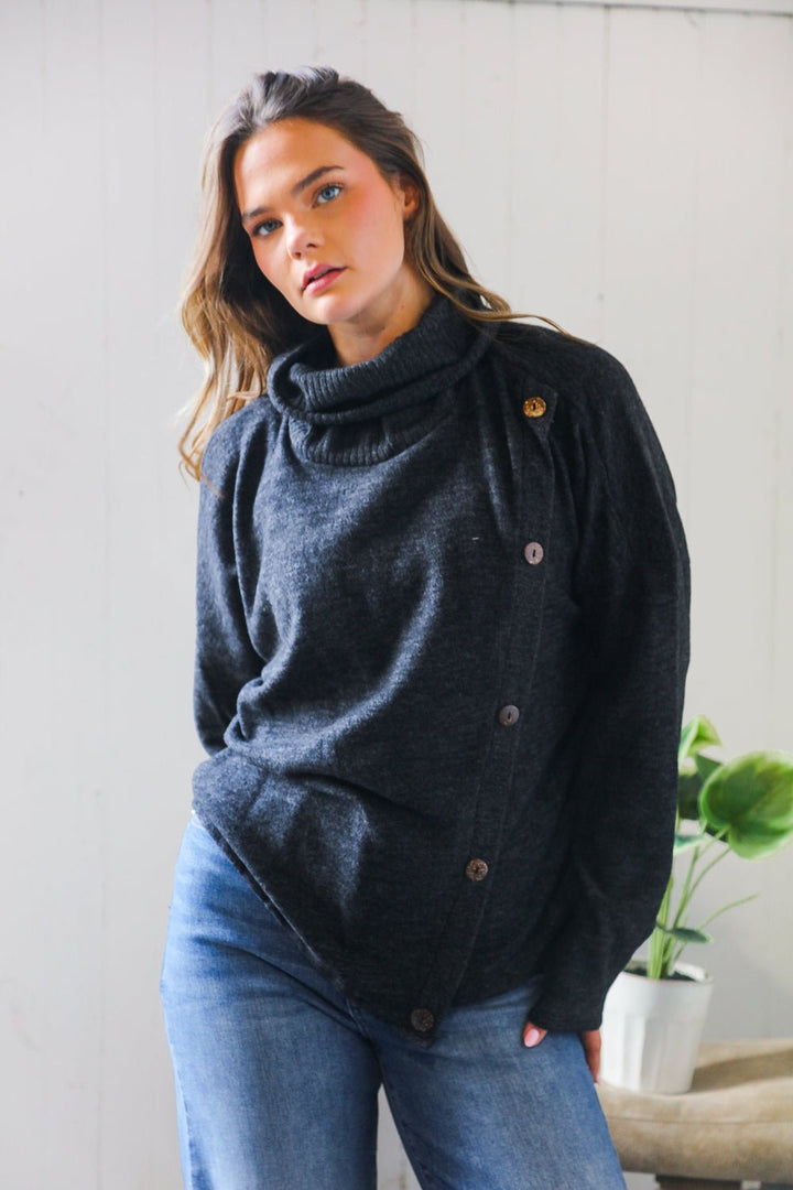 Buttoned Bliss Black Cozy Sweater | Nikki &amp; Co. Boutique