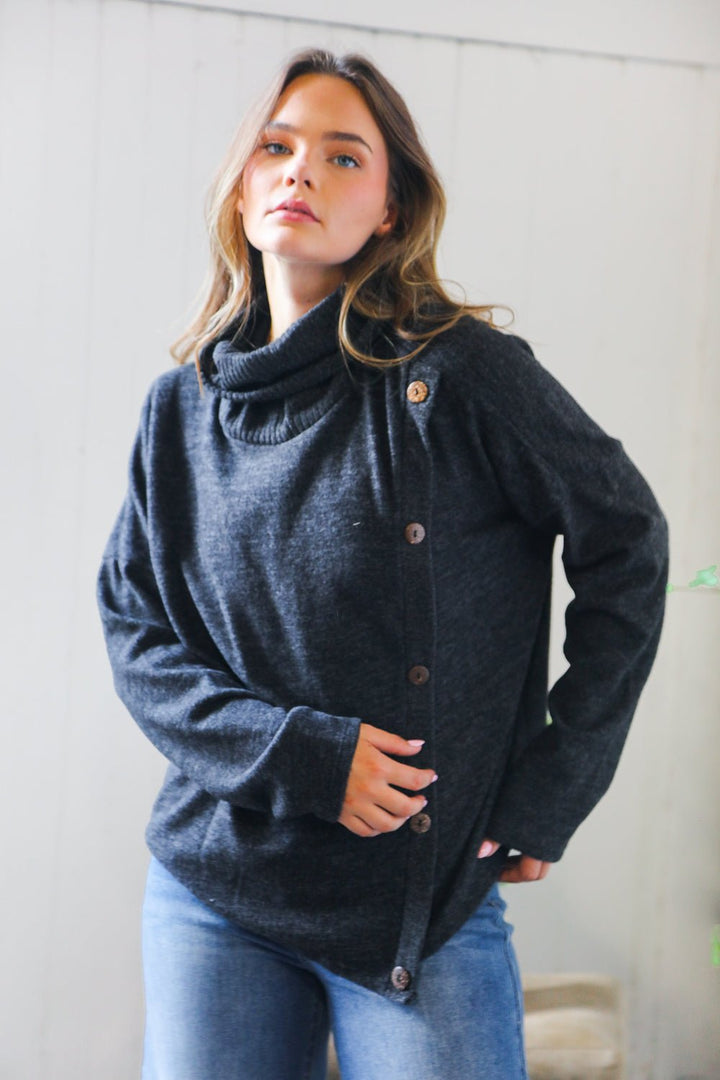 Buttoned Bliss Black Cozy Sweater | Nikki &amp; Co. Boutique