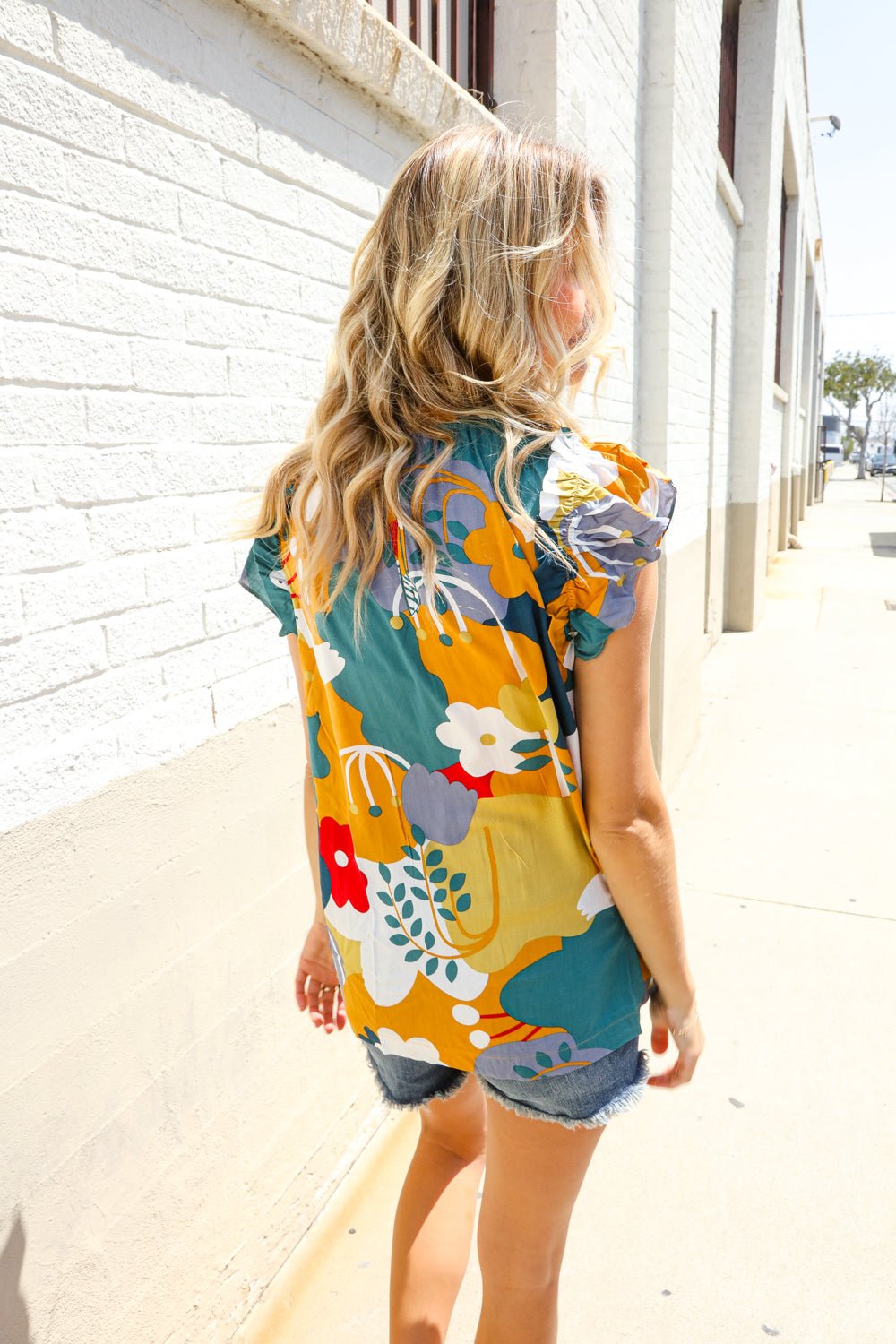 Be Bold Multicolor Abstract Print Flutter Sleeve Mock Neck Tops - Nikki &amp; Co. Boutique