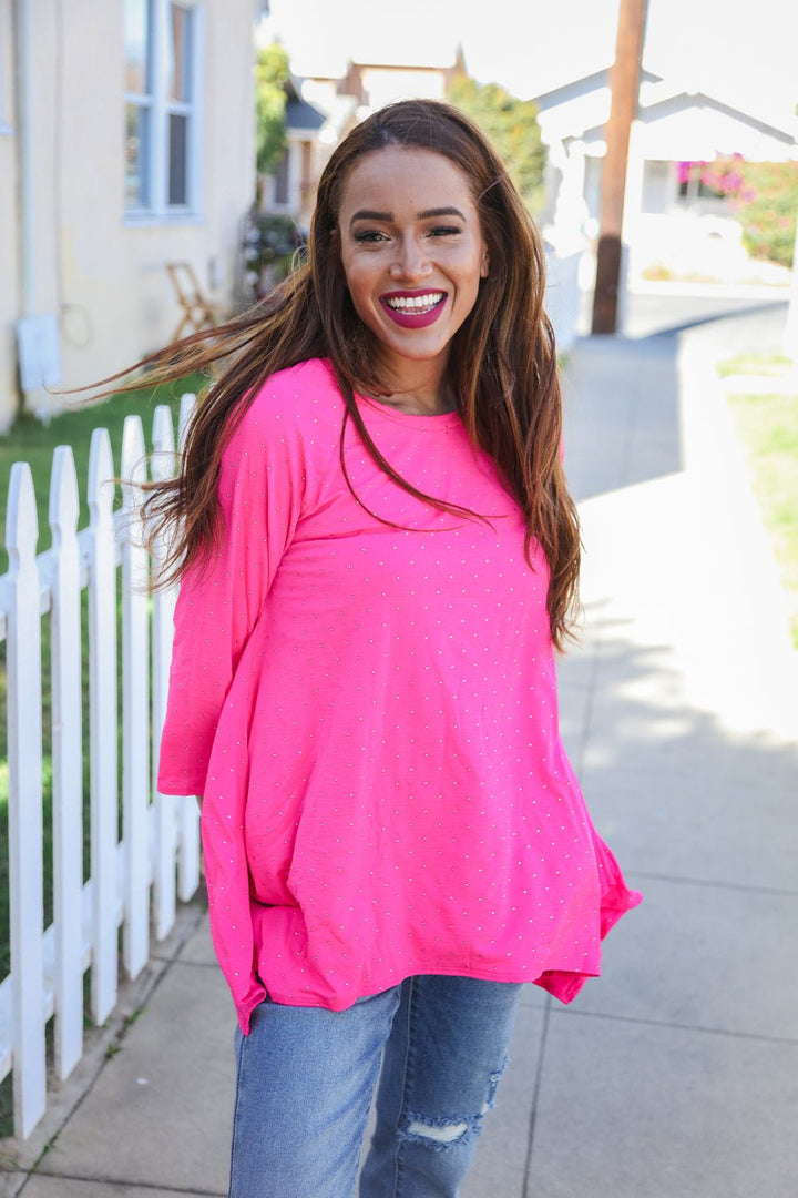 Be Bold Hot Pink Glitter Stud Scarf Hem Tops - Nikki &amp; Co. Boutique