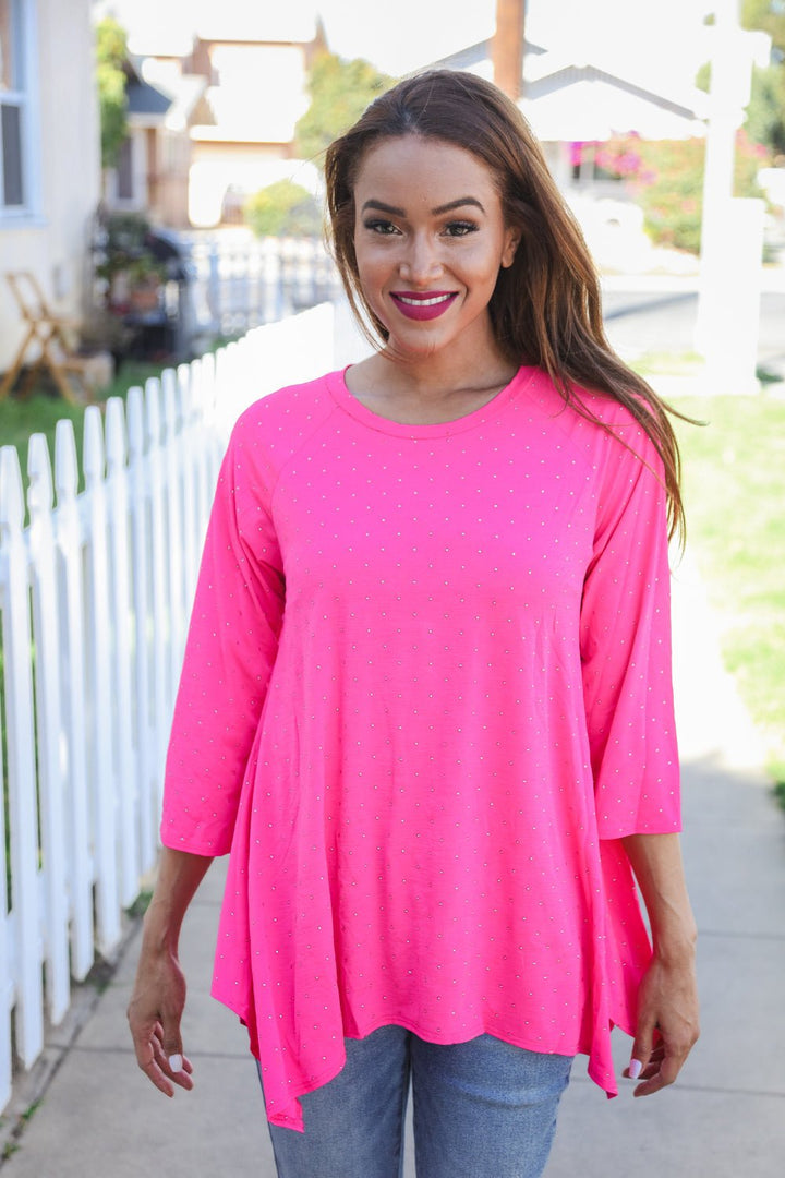 Be Bold Hot Pink Glitter Stud Scarf Hem Tops - Nikki &amp; Co. Boutique