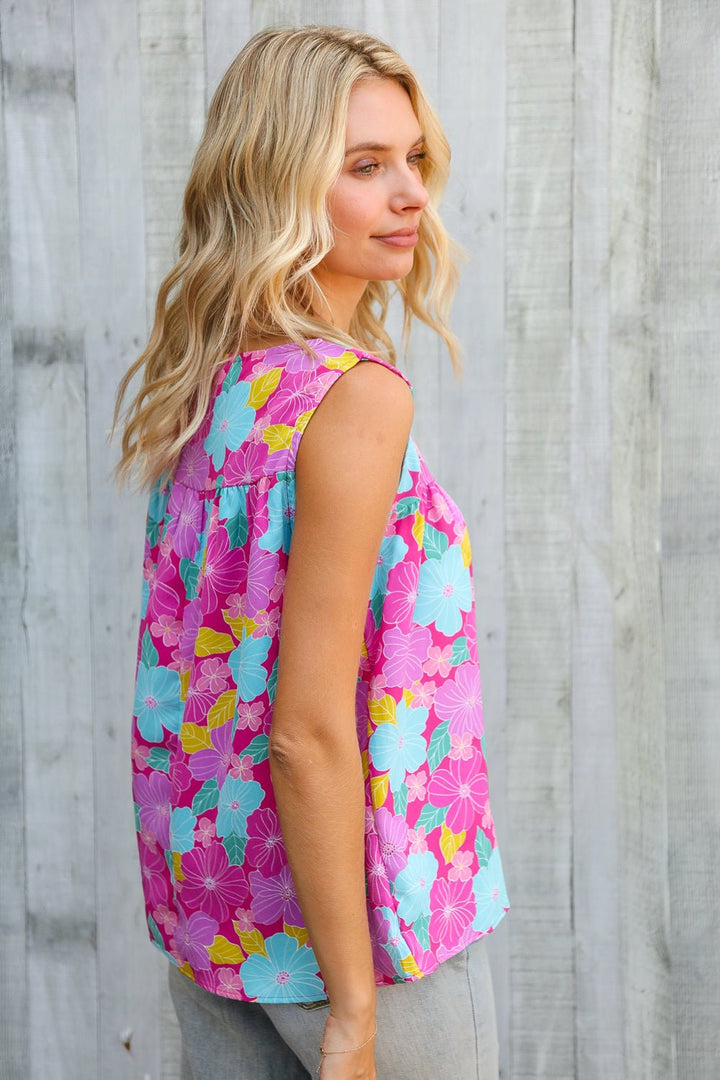 Summer Vibes Fuchsia Square Neck Floral Bow Tie Tops | Nikki &amp; Co. Boutique