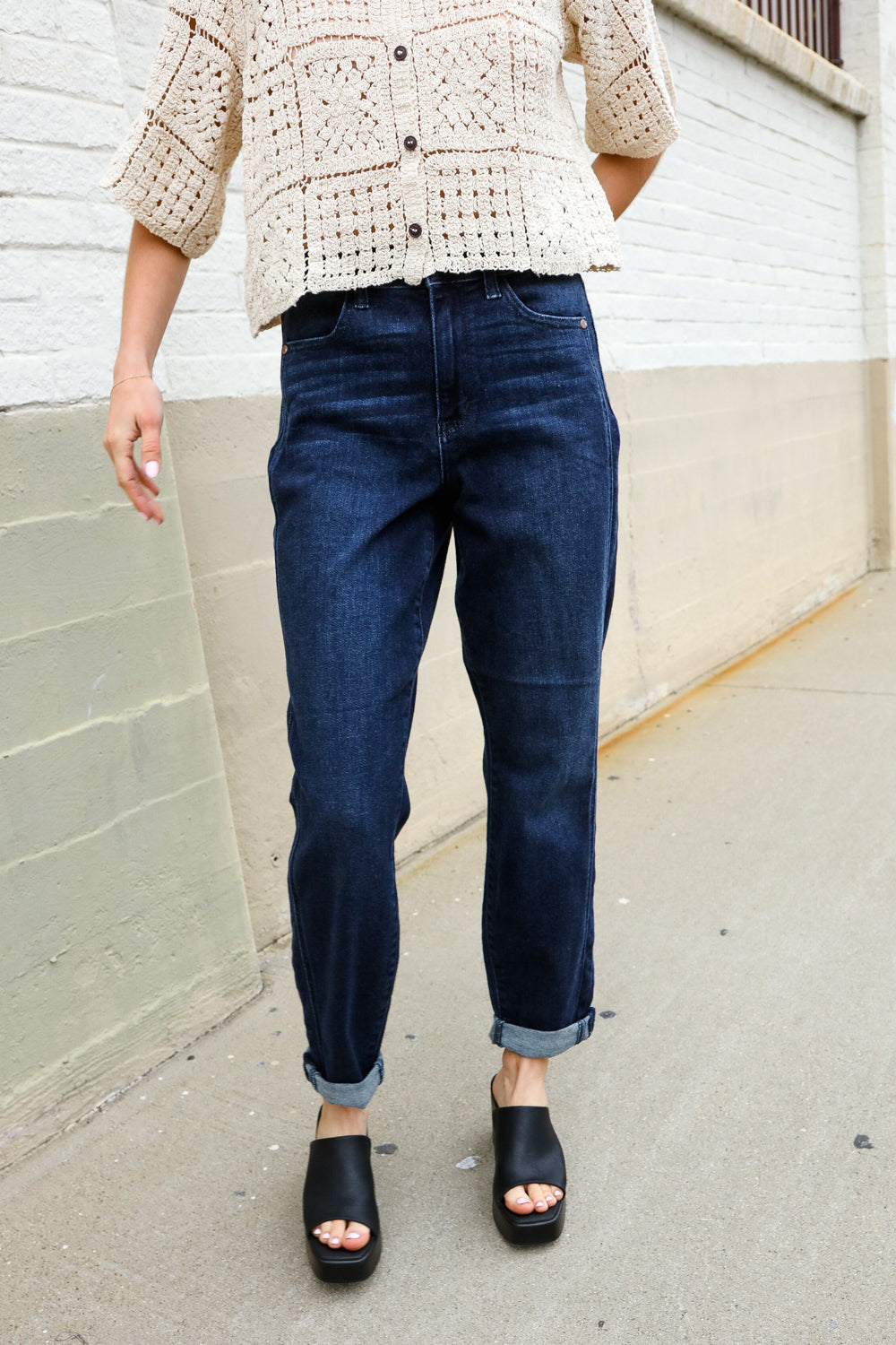 Judy Blue High-Rise Boyfriend Dark Blue Wash Jeans | Nikki &amp; Co. Boutique