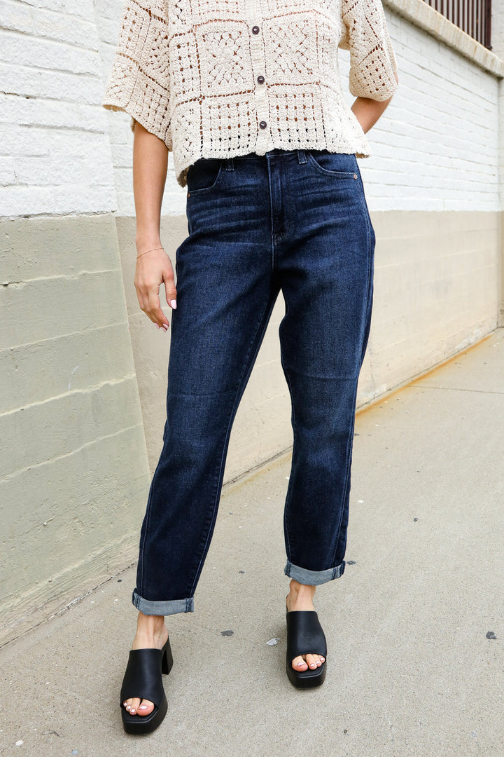 Judy Blue High-Rise Boyfriend Dark Blue Wash Jeans | Nikki &amp; Co. Boutique