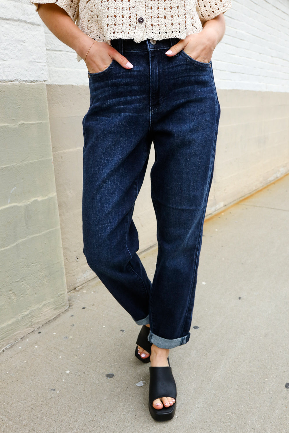 Judy Blue High-Rise Boyfriend Dark Blue Wash Jeans | Nikki &amp; Co. Boutique