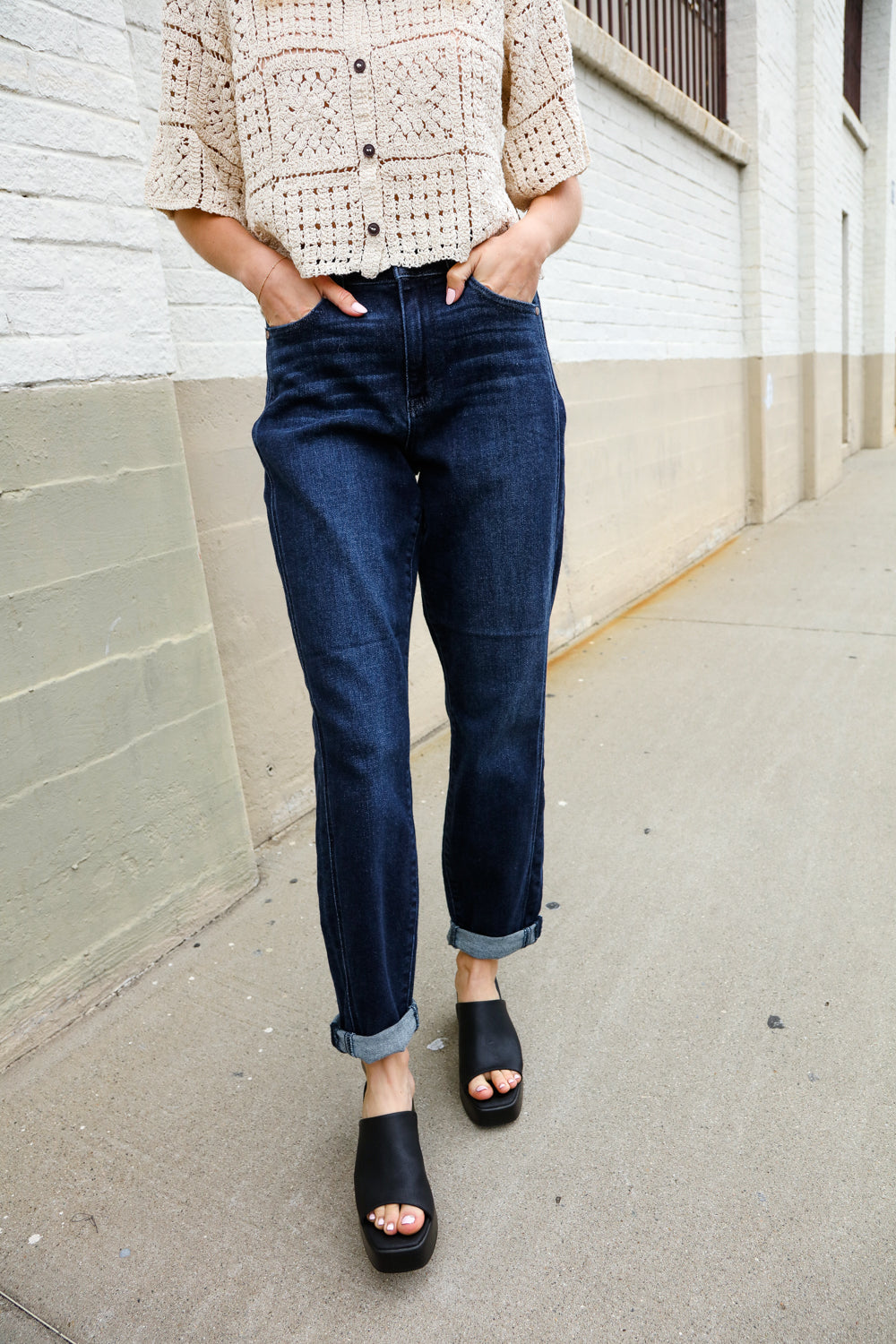 Judy Blue High-Rise Boyfriend Dark Blue Wash Jeans | Nikki &amp; Co. Boutique