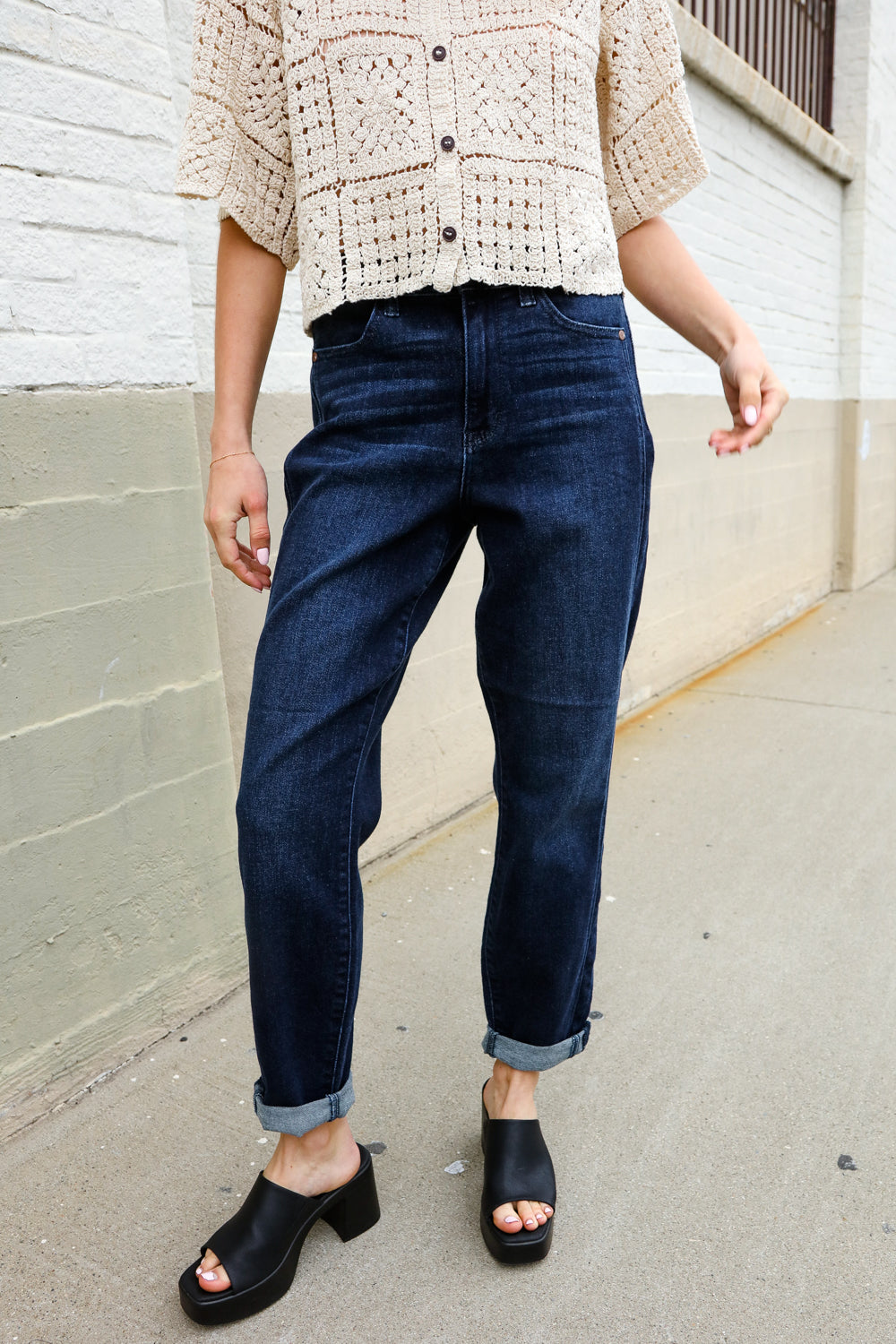 Judy Blue High-Rise Boyfriend Dark Blue Wash Jeans | Nikki &amp; Co. Boutique