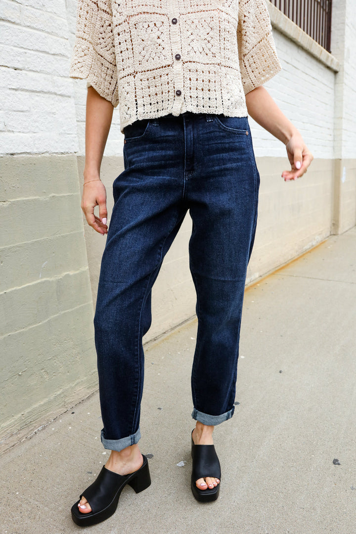 Judy Blue High-Rise Boyfriend Dark Blue Wash Jeans | Nikki &amp; Co. Boutique
