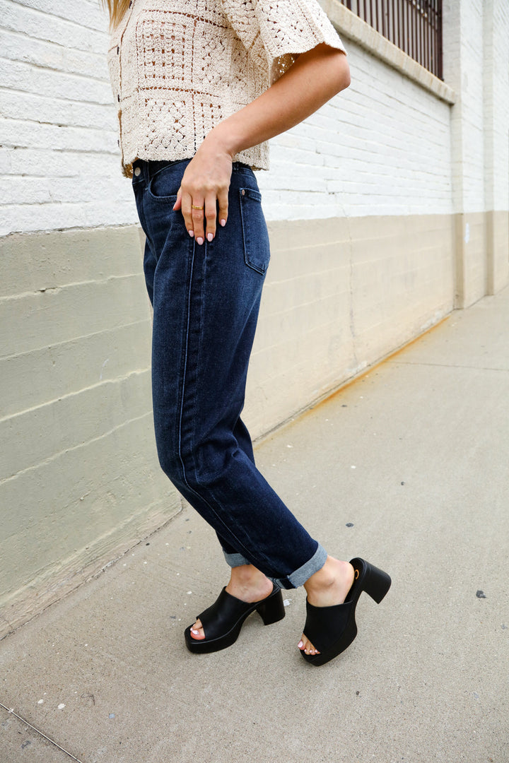 Judy Blue High-Rise Boyfriend Dark Blue Wash Jeans | Nikki &amp; Co. Boutique