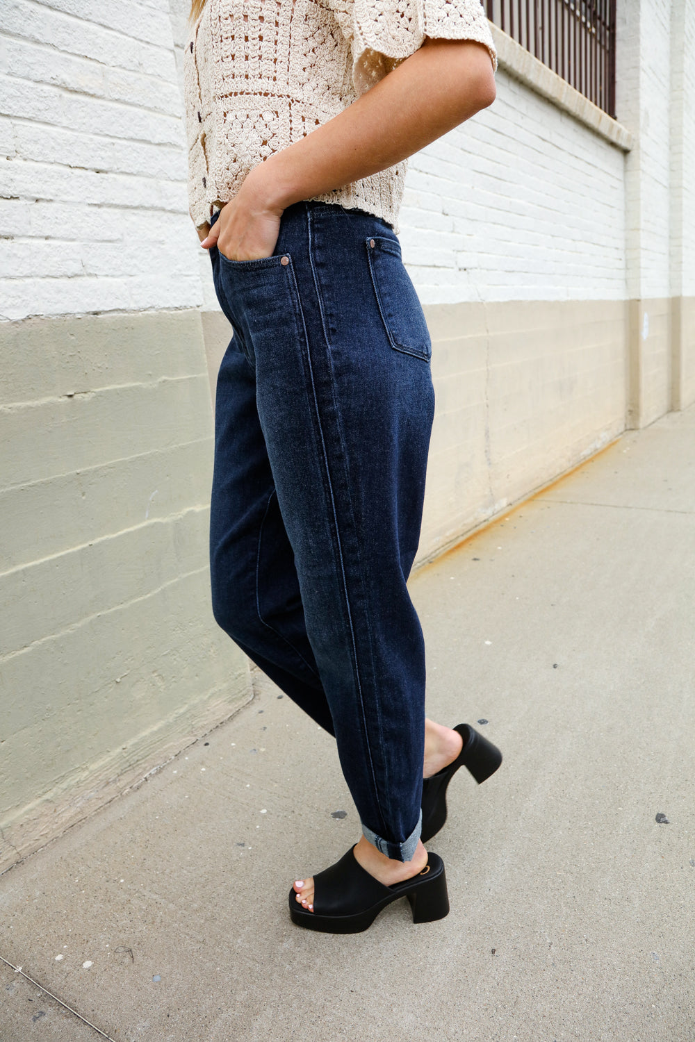 Judy Blue High-Rise Boyfriend Dark Blue Wash Jeans | Nikki &amp; Co. Boutique