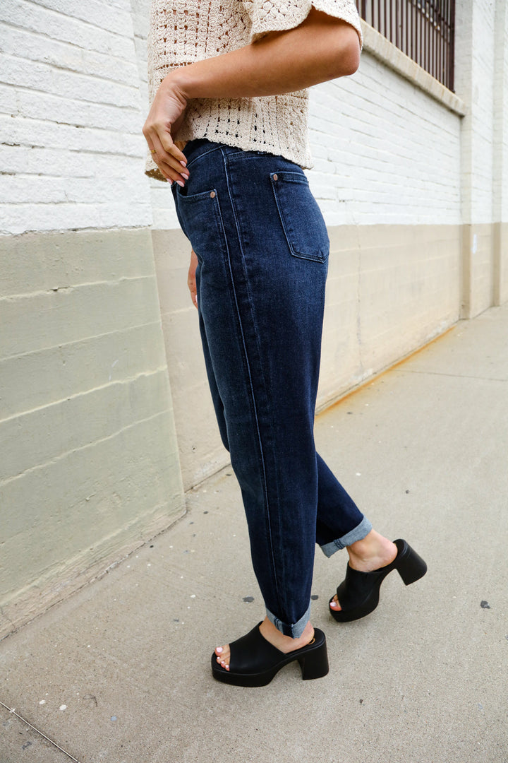 Judy Blue High-Rise Boyfriend Dark Blue Wash Jeans | Nikki &amp; Co. Boutique