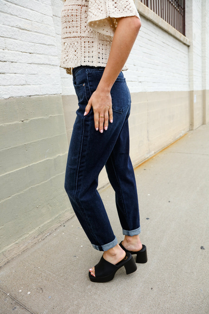 Judy Blue High-Rise Boyfriend Dark Blue Wash Jeans | Nikki &amp; Co. Boutique
