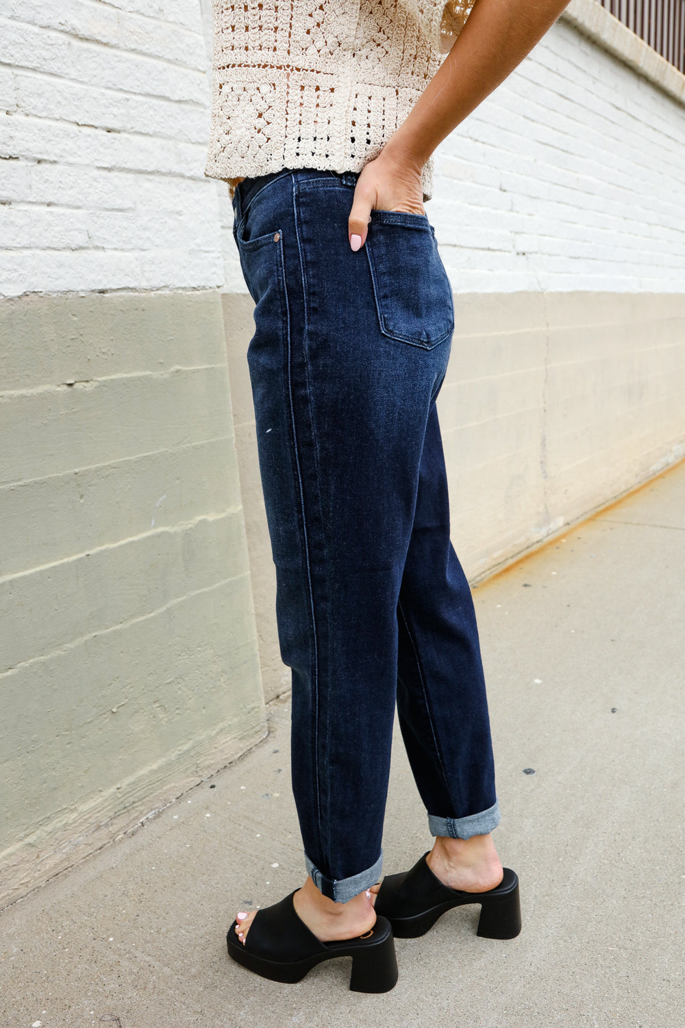 Judy Blue High-Rise Boyfriend Dark Blue Wash Jeans | Nikki &amp; Co. Boutique