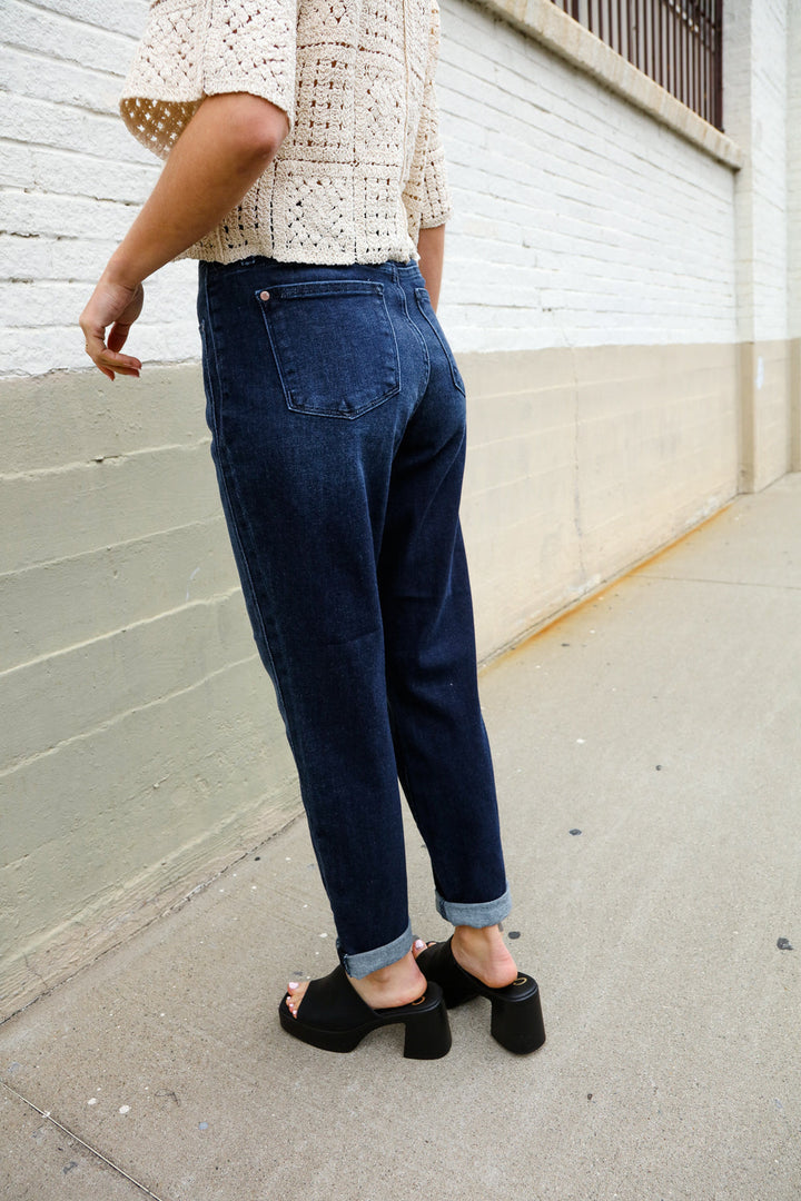 Judy Blue High-Rise Boyfriend Dark Blue Wash Jeans | Nikki &amp; Co. Boutique