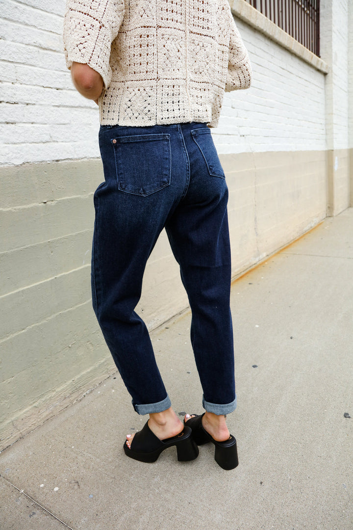 Judy Blue High-Rise Boyfriend Dark Blue Wash Jeans | Nikki &amp; Co. Boutique