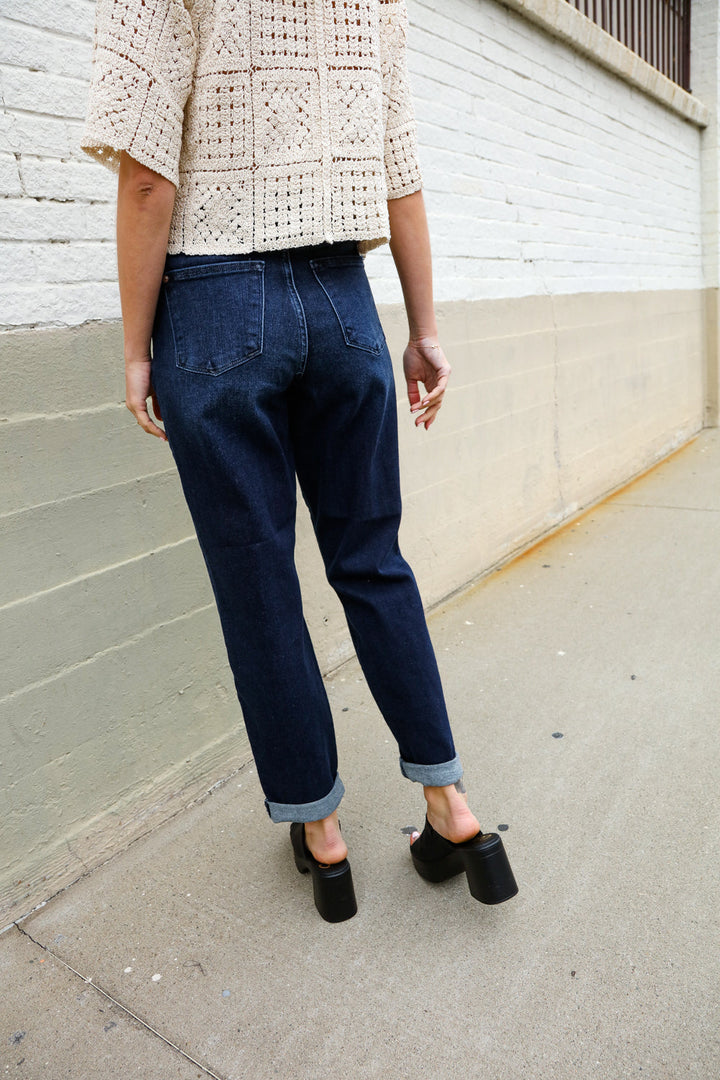 Judy Blue High-Rise Boyfriend Dark Blue Wash Jeans | Nikki &amp; Co. Boutique