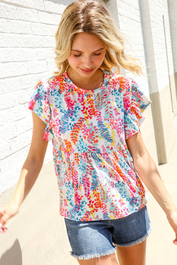 Perfect Find Ivory Floral Leaf Print Shorts Sleeve Babydoll Tops - Nikki &amp; Co. Boutique