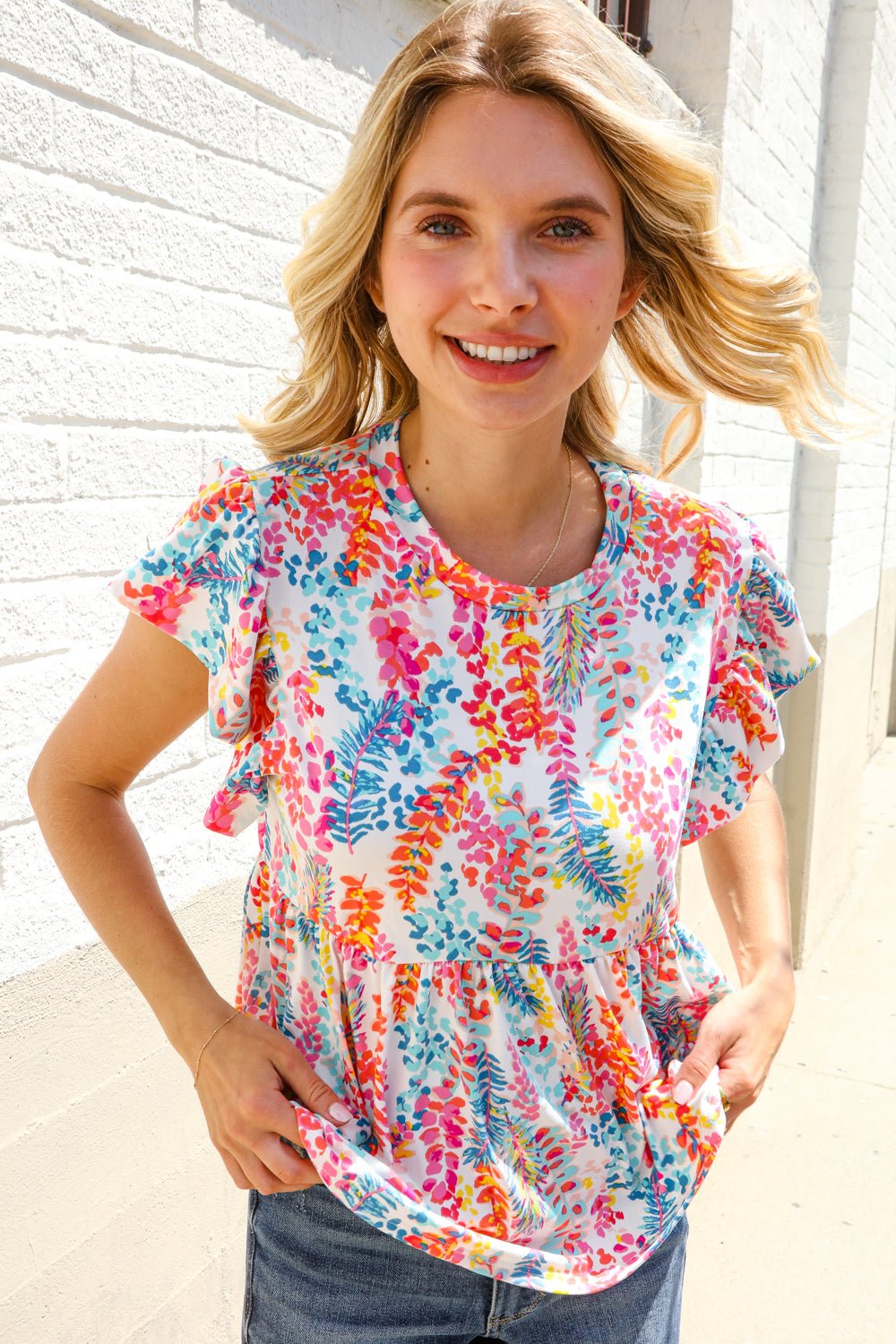 Perfect Find Ivory Floral Leaf Print Shorts Sleeve Babydoll Tops - Nikki &amp; Co. Boutique