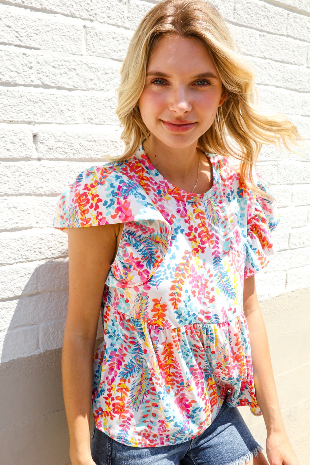 Perfect Find Ivory Floral Leaf Print Shorts Sleeve Babydoll Tops - Nikki &amp; Co. Boutique