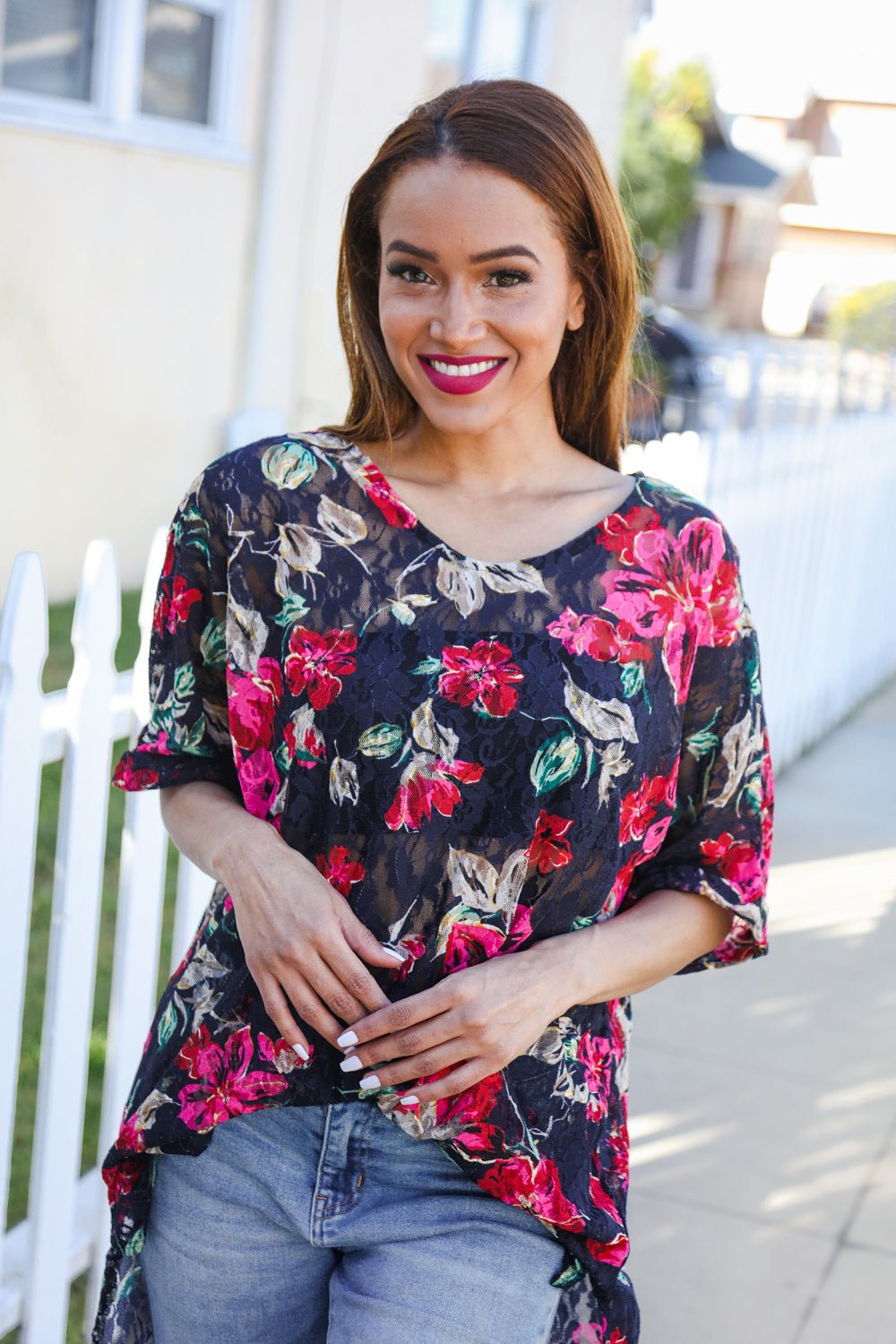 The Perfect Find Black Multicolor Floral Crochet V Neck Top - Nikki &amp; Co. Boutique