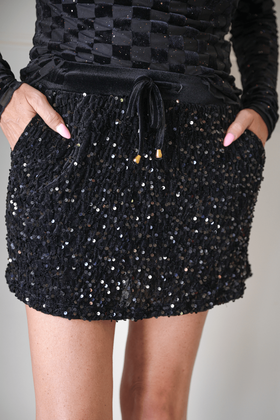 Jess Lea - Velvet Hour Sequin Skort - Black (Pre-order) - Nikki &amp; Co. Boutique
