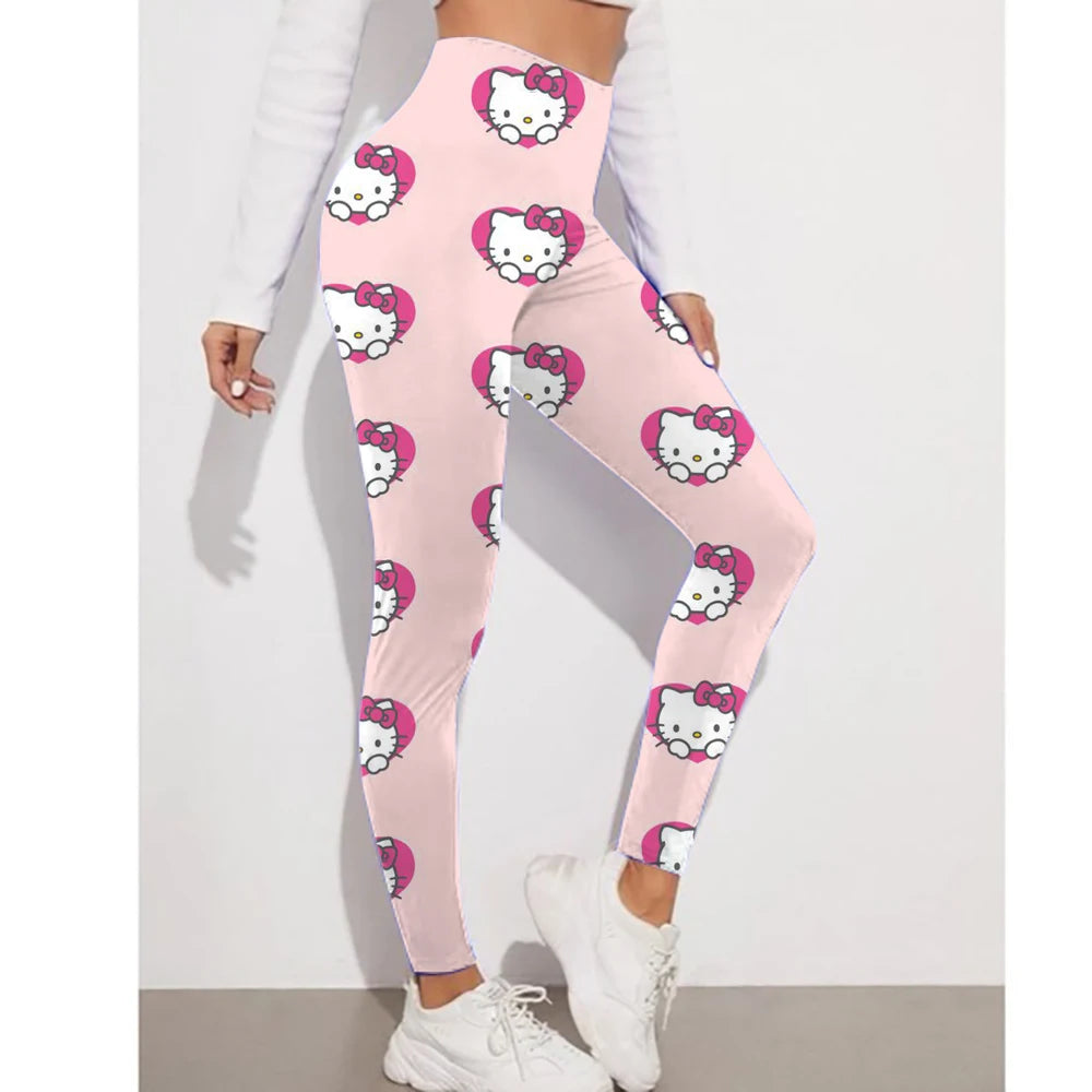 Fitness Women Sport Hello Kitty Kuromi print Waist Elastic Solid Yoga Leggings Gym Jogging Quick Dry Push Up Slim Pants Female