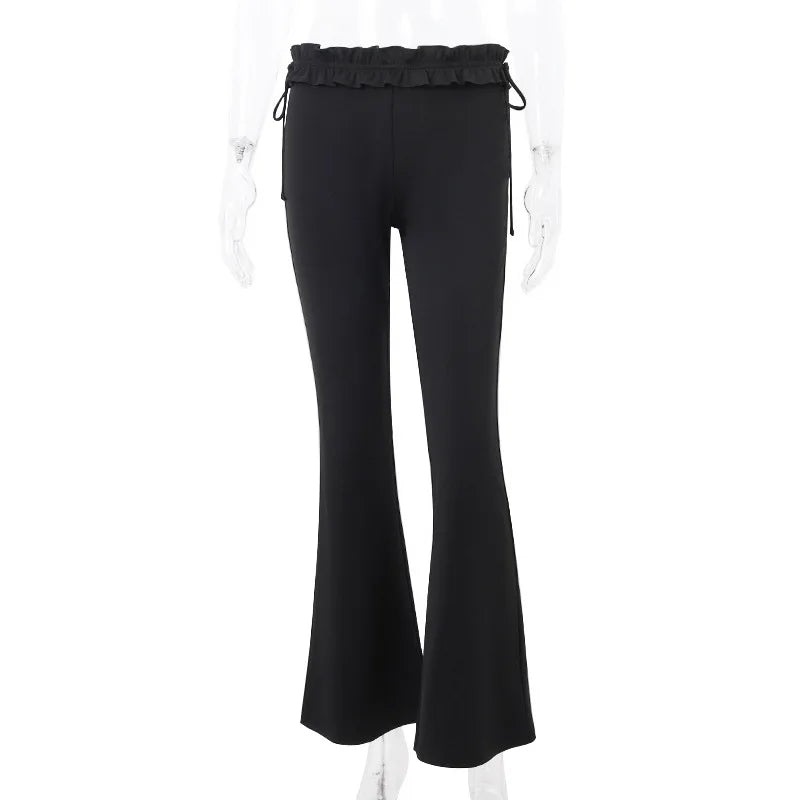 Goth Dark Y2k Ruffles Fairy Pant Sexy Women Pants Gothic Skinny Fashion Boot Cut Trousers Grunge Trim Bandage Streetwear Bottoms
