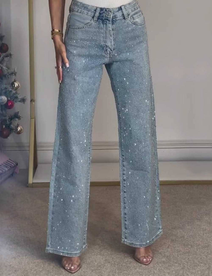Rhinestone Button Pocket Straight Denim Pants (NP) - Denim Blue | Nikki &amp; Co. Boutique