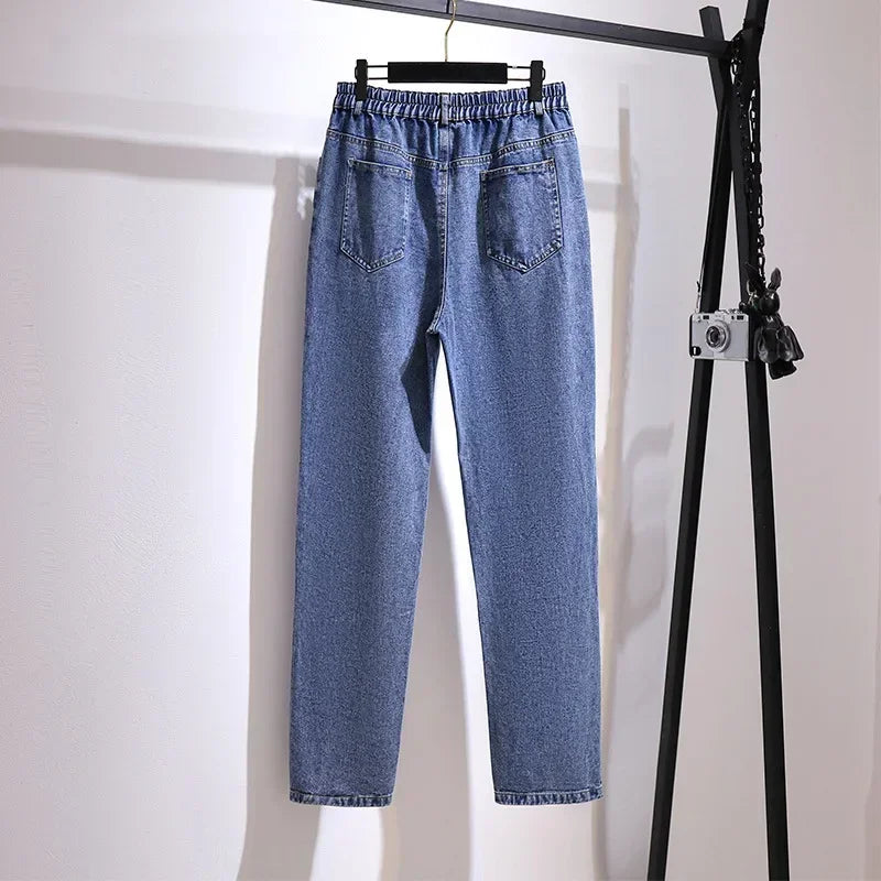 Love Heart Denim Pants Women High Waist Washed Jeans Pocket Spring Summer Casual Trousers Baggy Work Jean Women Vintage