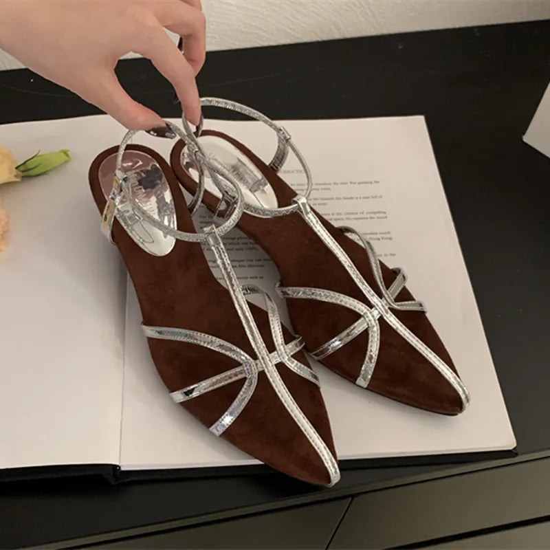 Bailamos Brand Women Sandal Shoes Fashion Pointed Toe Ankle Strap Ladies Elegant Gladiator Shoes Low Heel Pumps Mujer