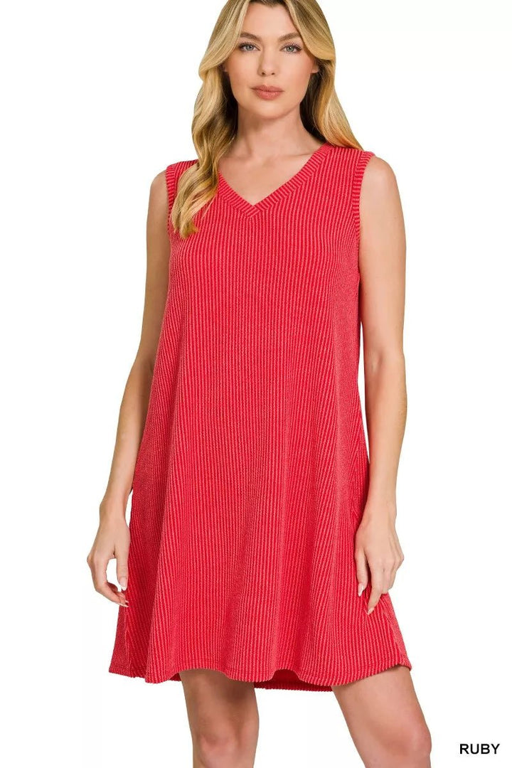 Zenana Raised Rib Sleeveless Mini Dress in Ruby - Nikki &amp; Co. Boutique