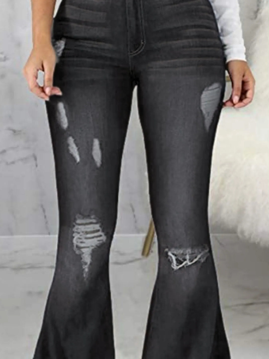 Full Size Distressed Raw Hem Flare Jeans Plus Size - Nikki &amp; Co. Boutique