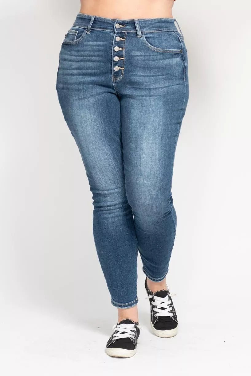 Judy Blue Full Size High Rise Button Fly Skinny Jeans Plus Size - Nikki &amp; Co. Boutique