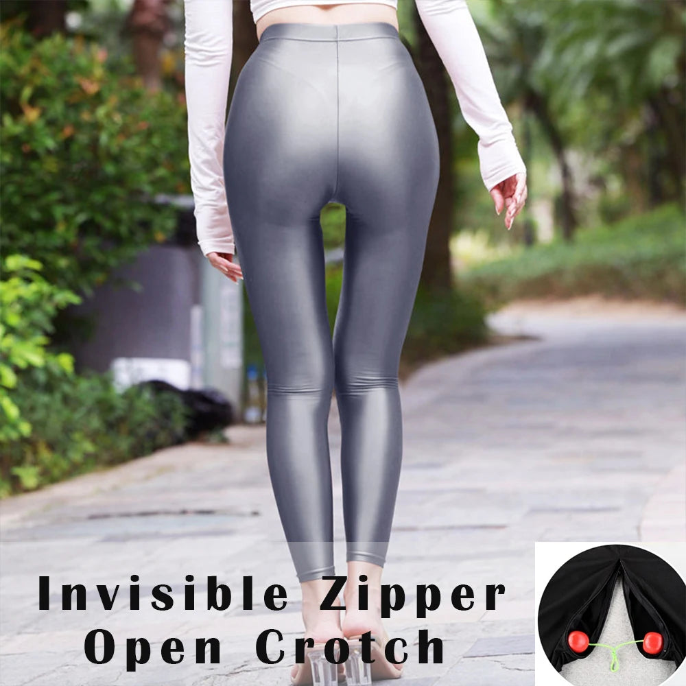 Glossy See Through Women Yoga Leggings Plus Size High Waist Leggings Workout Pants for Gym Tight Bottoms