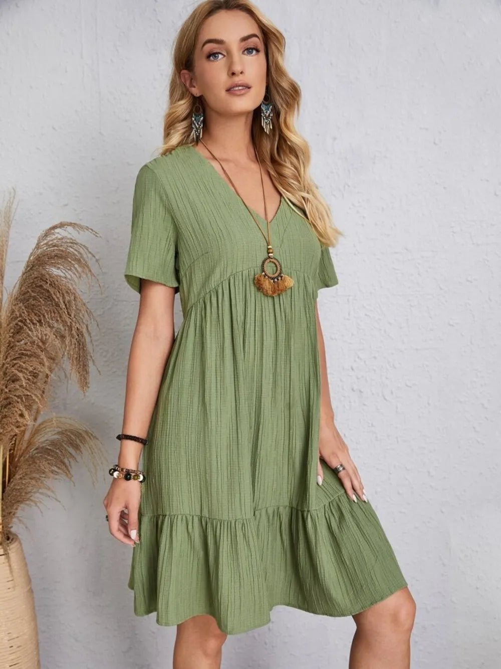 Full Size V-Neck Shorts Sleeve Dress | Nikki &amp; Co. Boutique
