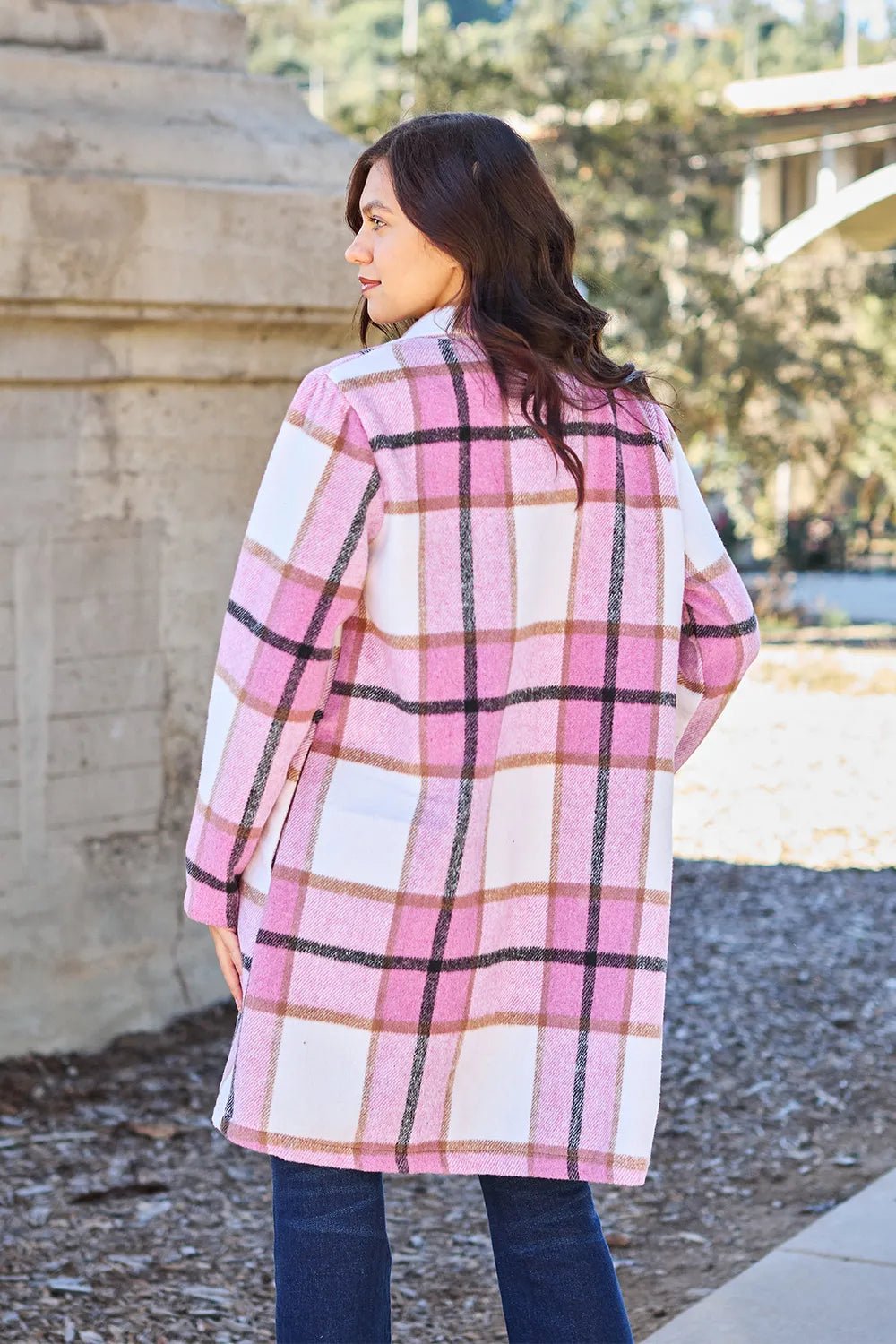 Double Take Full Size Plaid Button Up Lapel Collar Coat - Nikki &amp; Co. Boutique