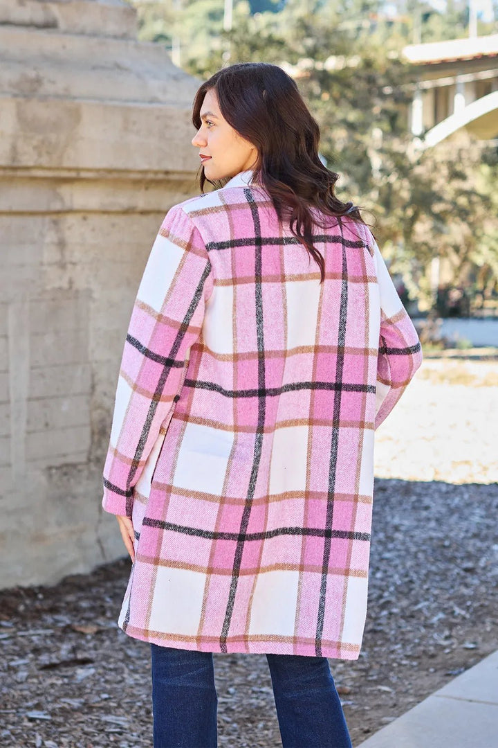 Double Take Full Size Plaid Button Up Lapel Collar Coat - Nikki &amp; Co. Boutique