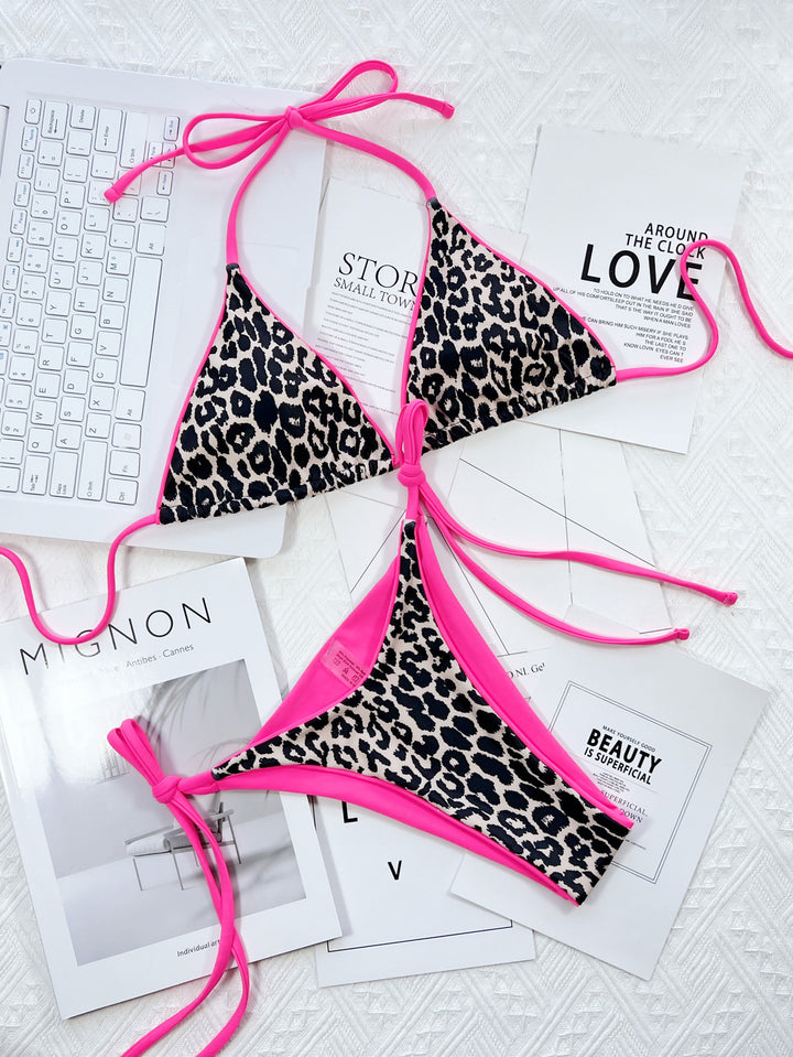 Leopard Print Halter Neck Tie Side Bikini Sets | Nikki &amp; Co. Boutique