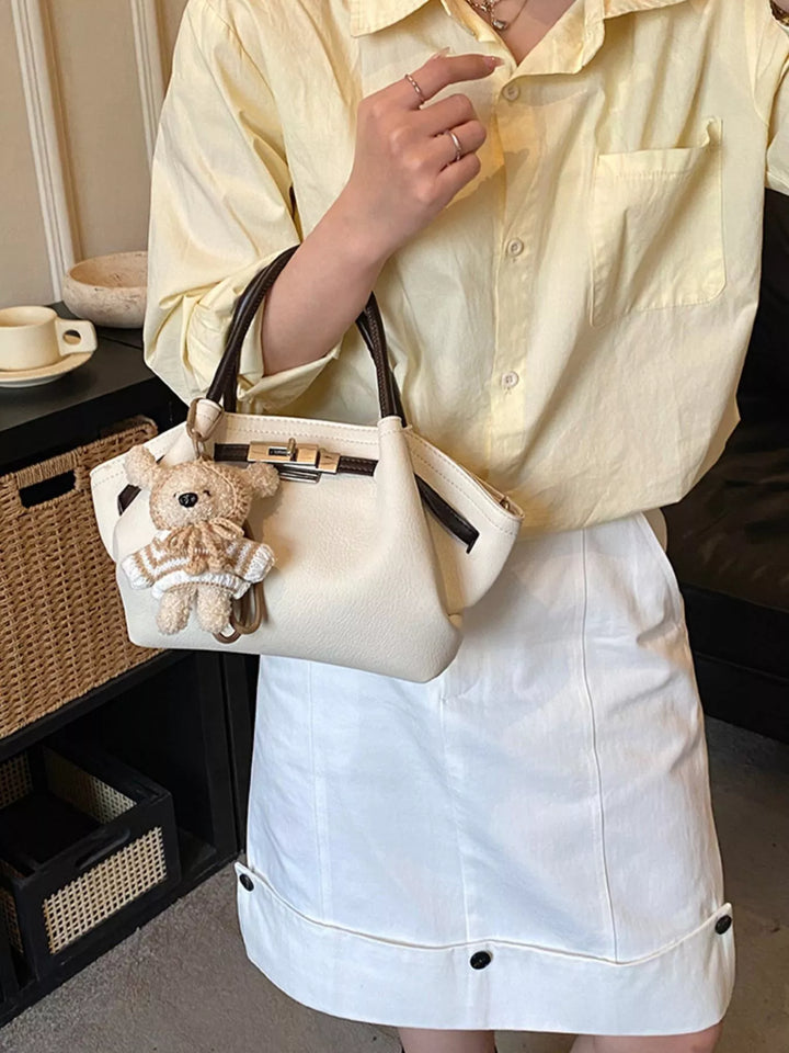 Buckle Decor Crossbody Bag with Bear Charm in Ivory - Nikki &amp; Co. Boutique