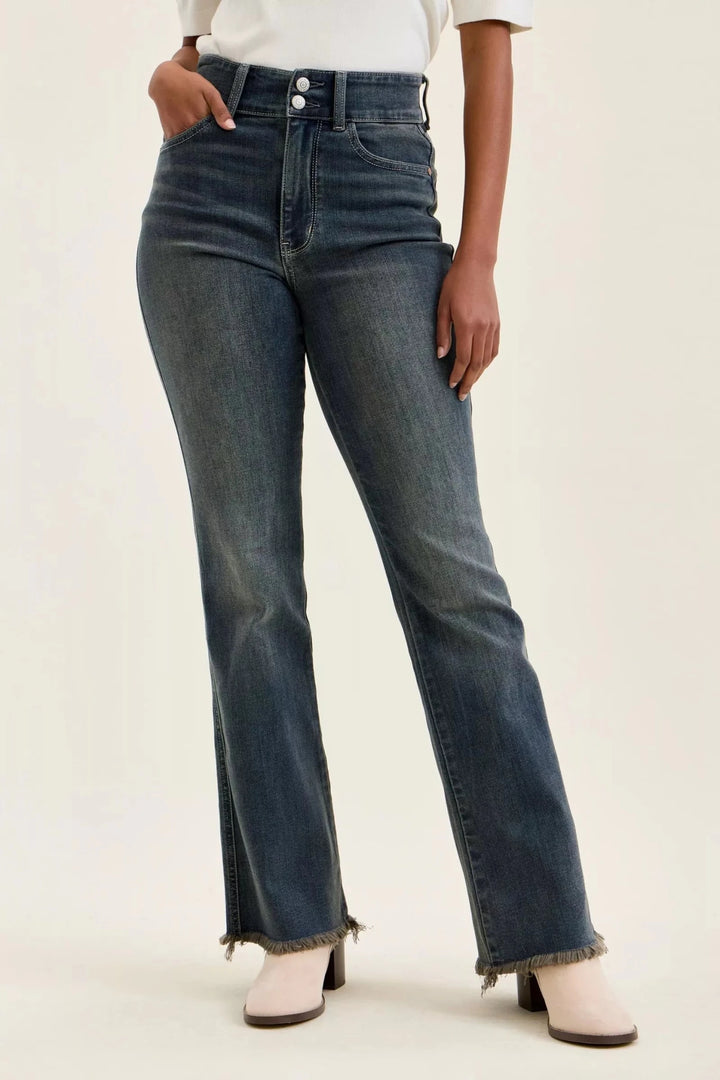Judy Blue High Waist Double Button Frayed Hem Jeans - Nikki &amp; Co. Boutique
