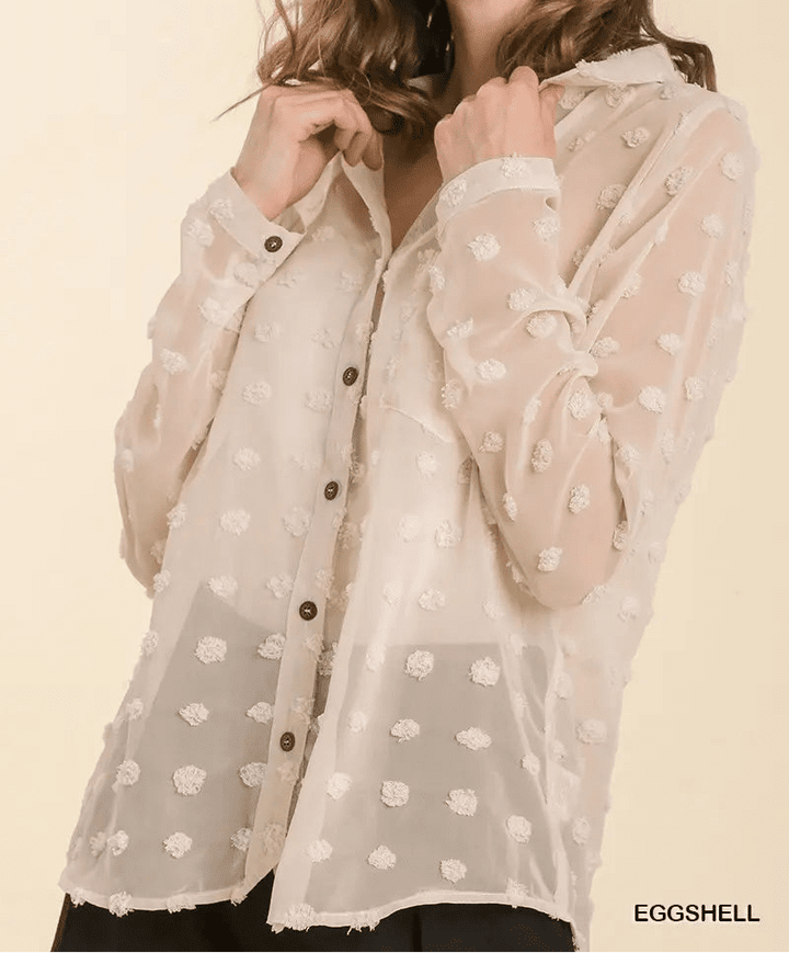 Sheer Collar Button Down Swiss Dot Top (NP) - 2 Colors | Nikki &amp; Co. Boutique
