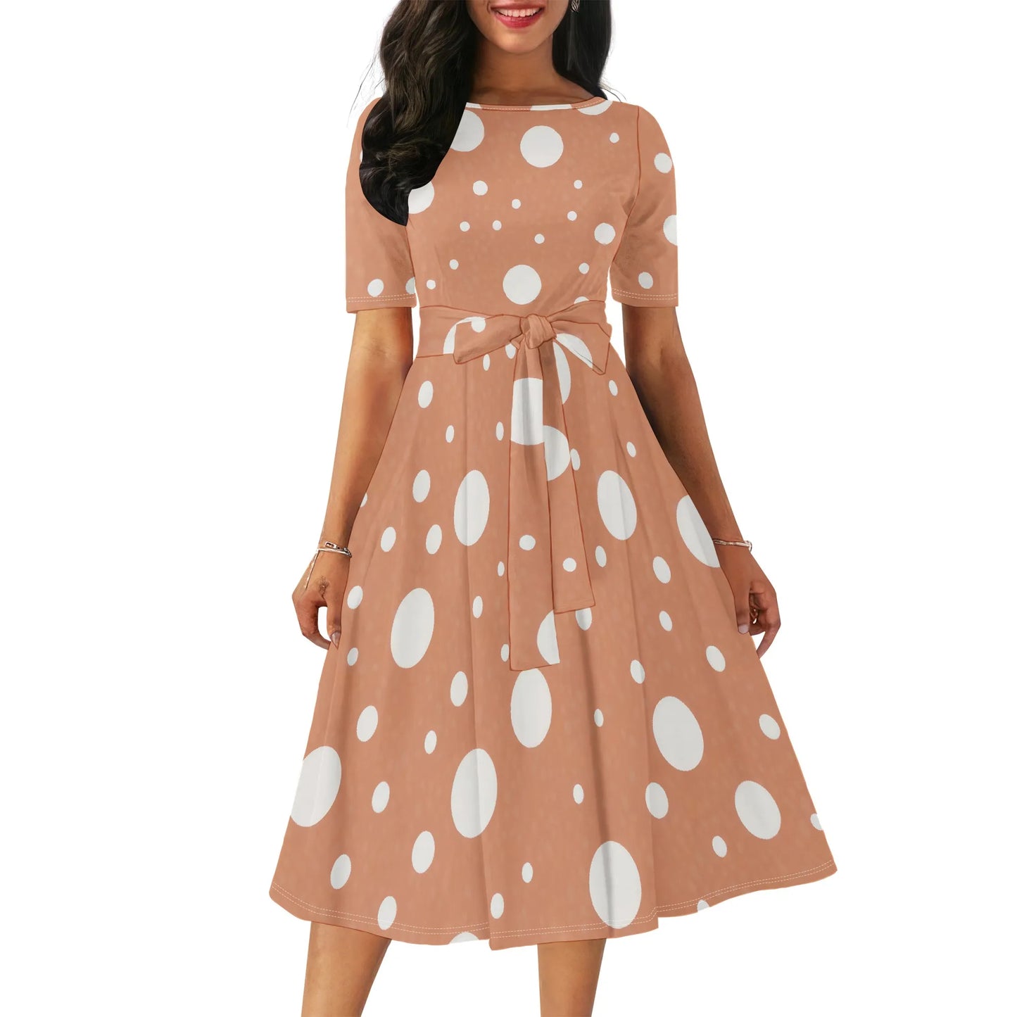 Women's Boatneck Vintage Cocktail Party Dress with Puff Sleeves