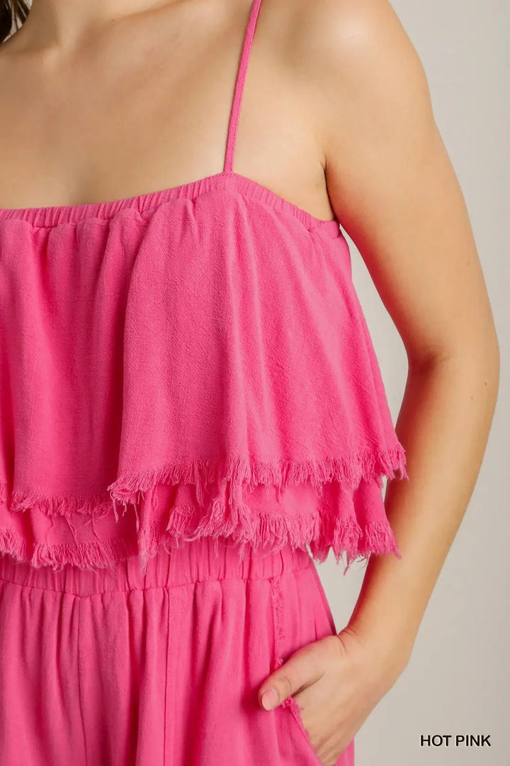 Spaghetti Strap Tiered Ruffle Unfinished Hem Jumpsuit (NP) - Hot Pink! | Nikki &amp; Co. Boutique
