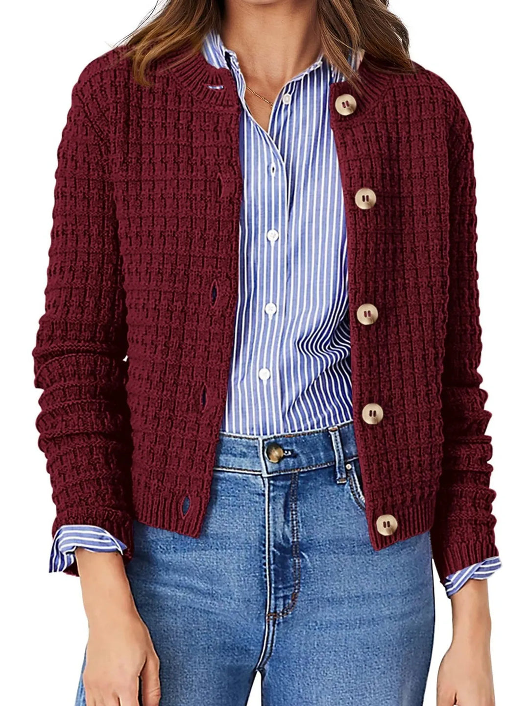 Textured Knit Button - Front Cardigan - Nikki &amp; Co. Boutique