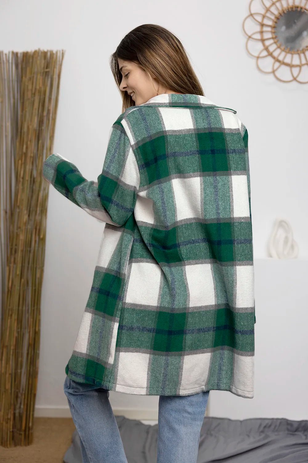 Double Take Full Size Plaid Button Up Lapel Collar Coat - Nikki &amp; Co. Boutique