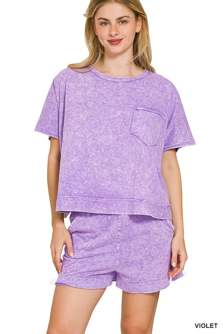 Zenana Halo Snow Washed Boxy Top &amp; Shorts Sets | Nikki &amp; Co. Boutique