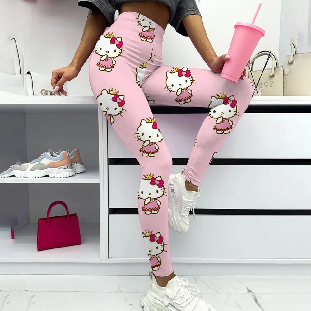 Hello Kitty print Yoga Pants Gym Leggings Women Girl Fitness Soft Tights High Waist Elastic Breathable No T Line Sports Pants