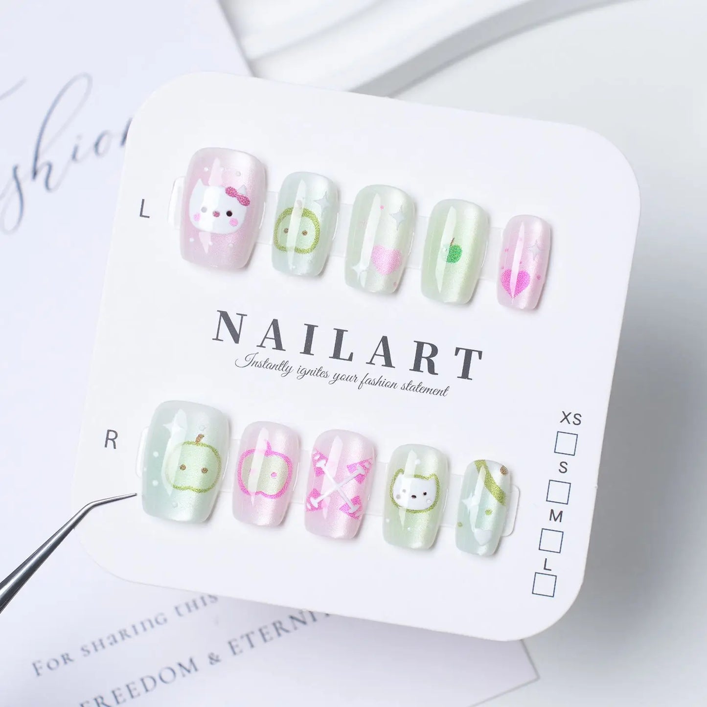 10 PCS Handmade Wearable Nails Kit with Adhesive, Removable False Nails, Nail Decor Art